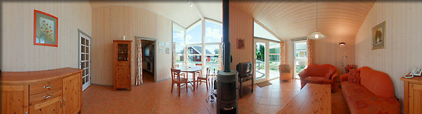 360-Grad-Panorama Ferienhaus Seestern Wohnraum Ferienpark-Scharmuetzelsee