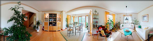 360-Grad-Panorama Haustyp "Villa Rosendal" Wohnzimmer - Sj&ouml;dalshus Musterhaus Borkwalde