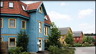 Vergrößerte Ansicht auf Mausklick! Blick in die Holzhaussiedlung Borkwalde